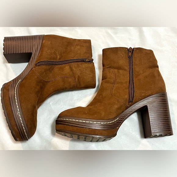 Sun + Stone Women’s Brown Suede Zip-Up Heeled Ankle Boots Size 9.5 - Picture 5 of 14